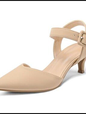 Women's 2 Inch Kitten Heel Closed Toe Pumps Ankle Strap Wedding Dress Shoes
